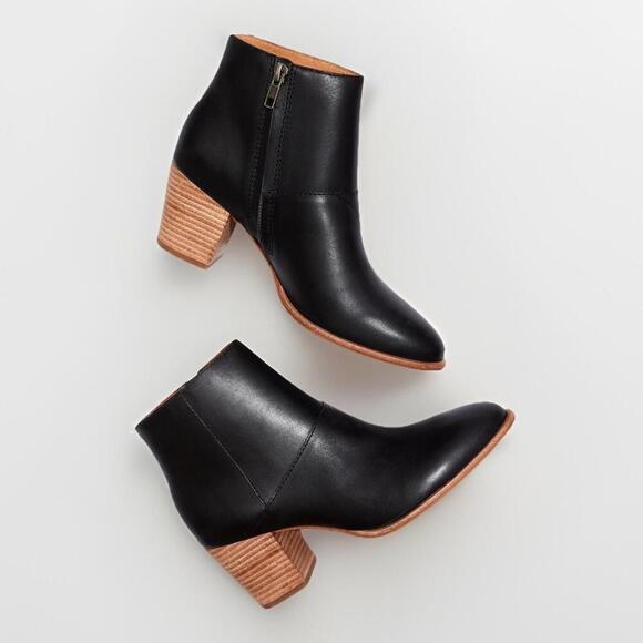 Madewell The Rosie Ankle Boots Sz 8 Black Leather Heeled Side Zipper - Picture 1 of 9